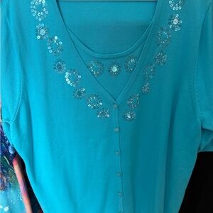 Chic Turquoise Embellished Women's Blouse